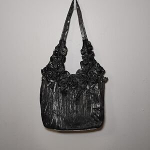 Metallic Crinkled Rose Sack Shoulder Bag Futuristic Space Cadet Coquette Fantasy